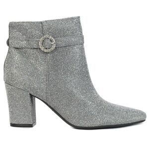Life Stride Pewter Shimmer Pointed Toe Block Heel Silver Ankle Boot Bootie
